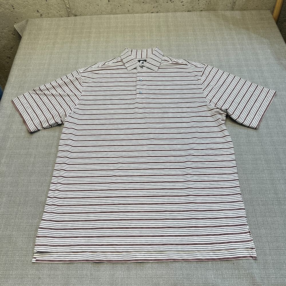 FootJoy Polo Shirt Mens XL Burgundy Pinstripe Golf Casual Pullover Performance